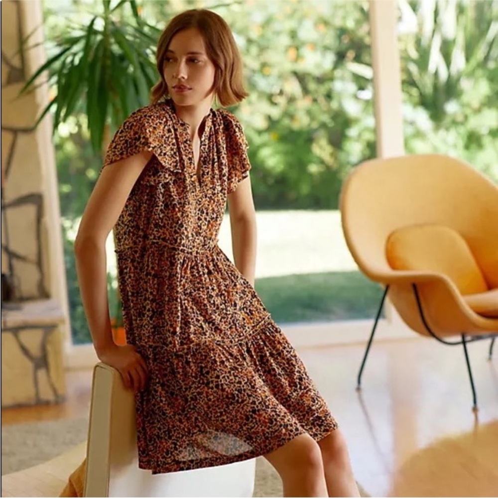 Anthropologie Penrose Leopard Print Tiered Tunic Dress